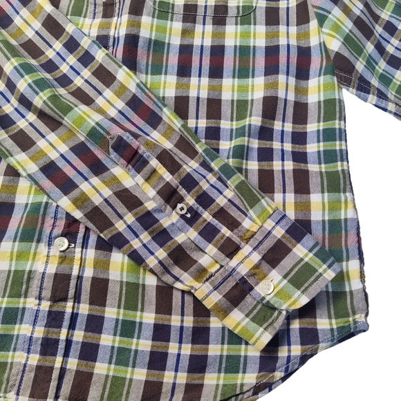 Old Navy Men's Slim Plaid Oxford Button Down Size Medium Coffee Grounds Mended - Picture 5 of 9